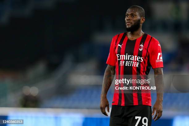 Milans Ivorian midfielder Franck Kessie looks during the Serie A football match between SS Lazio and AC Milan. Milan won 2-1.