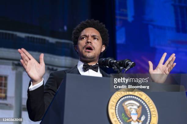Trevor Noah, host of "The Daily Show" on Comedy Central, speaks during the White House Correspondents' Association dinner in Washington, D.C., U.S.,...