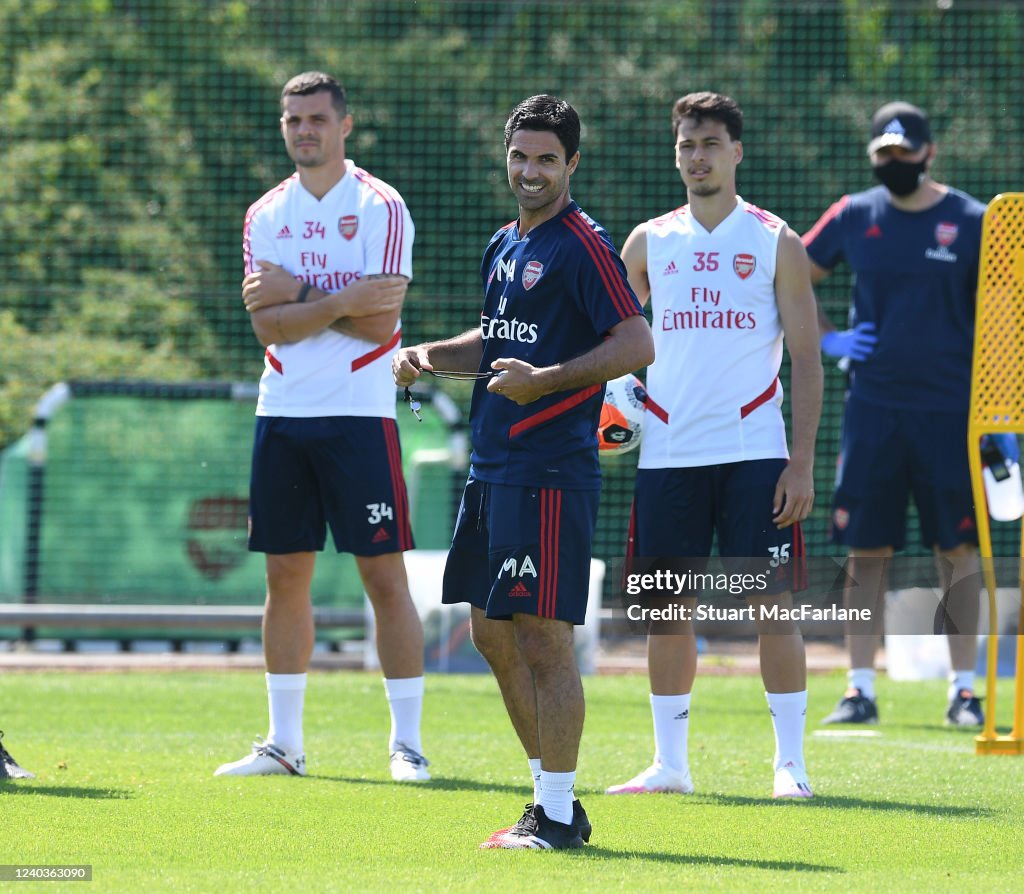 Arsenal Training Arsenal Head Coach Mikel Arteta during a training session at London ...