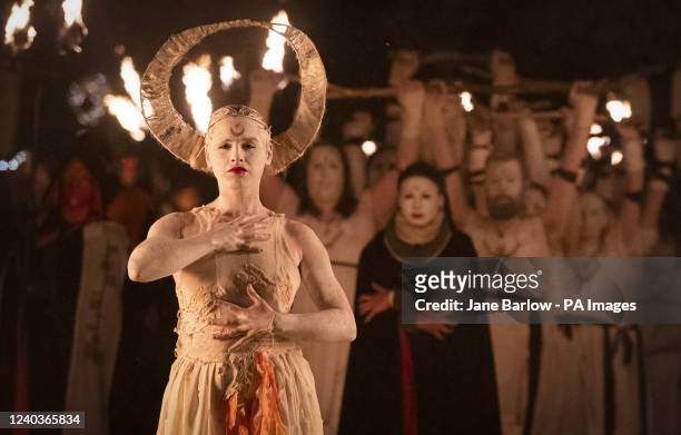 The May Queen during the Beltane Fire Festival in Edinburgh. A dynamic reinterpretation of an ancient Celtic celebration of the return of summer, the...