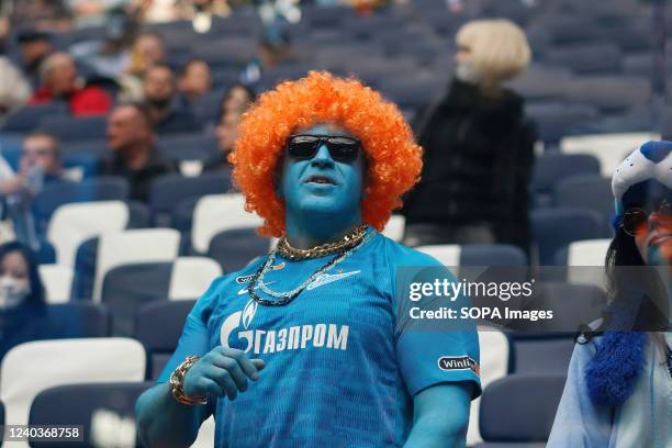 Fans of Zenit seen during the Russian Premier League football match between Zenit Saint Petersburg and Lokomotiv Moscow at Gazprom Arena. Final...