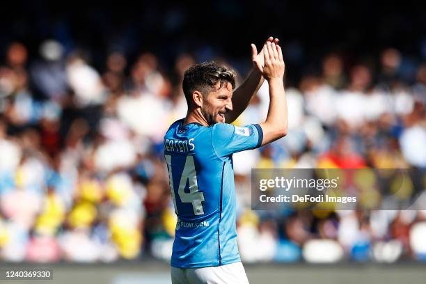 Dries Mertens of SSC Napoli gestures during the Serie A match between SSC Napoli and US Sassuolo at Stadio Diego Armando Maradona on April 30, 2022...