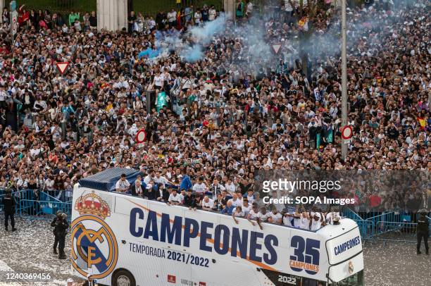 Spanish football team Real Madrid celebrates with 25,000 fans the 2021/22 LaLiga Santander championship after achieving mathematically its 35th...