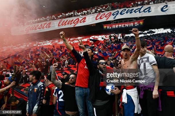 Fans of Genoa CFC in sector 'Gradinata Nord' show their support prior to the Serie A football match between UC Sampdoria and Genoa CFC. UC Sampdoria...