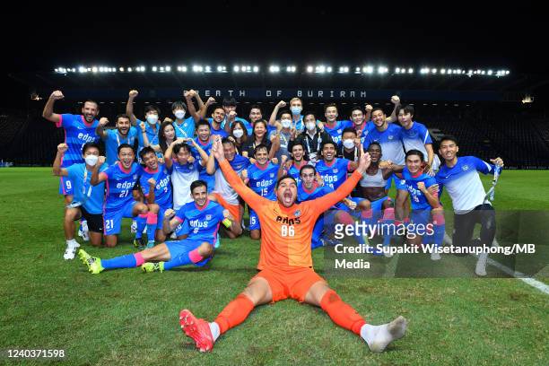 Kitchee SC team celebrates after qualified to the the Knockout stage from draw with Vissel Kobe in the AFC Champions League Group J match between...