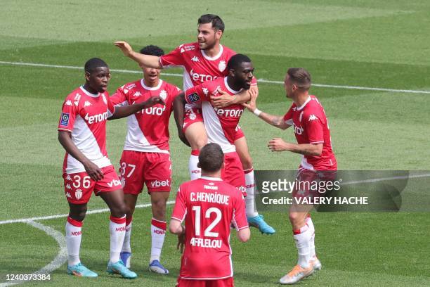 Monaco's French midfielder Youssouf Fofana celebrates after scoring a goal during the French L1 football match between AS Monaco and Angers SCO at...