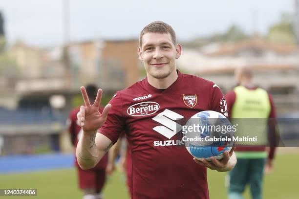 Andrea Belotti of Torino FC celebrates the victory after the Serie A match between Empoli FC and Torino FC at Stadio Carlo Castellani on May 1, 2022...