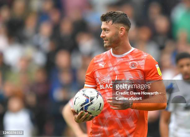 Blackpool's Gary Madine during the Sky Bet Championship match between Blackpool and Derby County at Bloomfield Road on April 30, 2022 in Blackpool,...