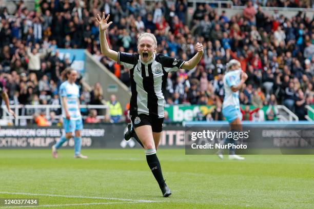Katie Barker of Newcastle United celebrates after scoring their sides first goal during the FA Women's National League Division One between Newcastle...
