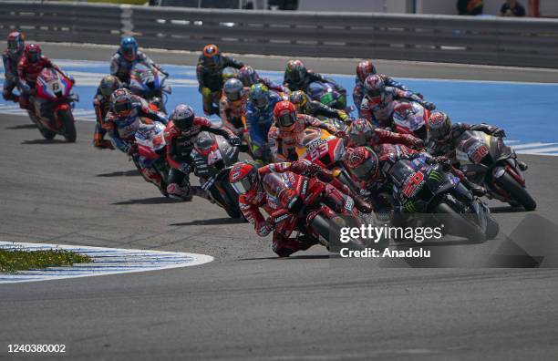 MotoGP start during the MotoGP race at the MotoGP Gran Premio Red Bull de EspaÃ±a at Circuito de Jerez on May 01, 2022 in Jerez de la Frontera, Spain.