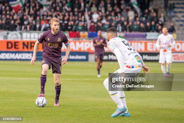 Michael de Leeuw of FC Groningen Controls the ball during the Dutch Eredivisie match between RKC Waalwijk and FC Groningen at Mandemakers Stadion on...