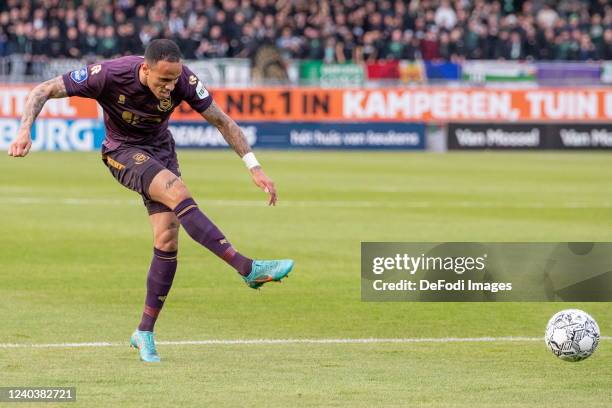 Damil Dankerlui of FC Groningen Controls the ball during the Dutch Eredivisie match between RKC Waalwijk and FC Groningen at Mandemakers Stadion on...