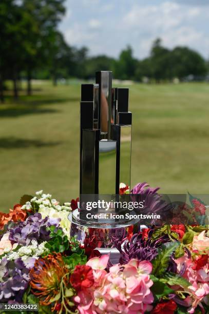 The trophy for winning the Insperity Invitational sits near the tee on 10 during Rd3 of the Insperity Invitational at The Woodlands Country Club on...