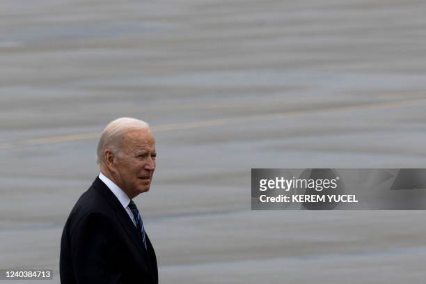 President Joe Biden walks towards Air Force One at Minneapolis-Saint Paul International Airport in Minneapolis, Minnesota, on May 1, 2022.