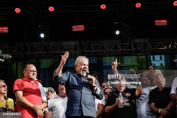 Luiz Inacio Lula da Silva, Brazil's former president, speaks during an event organized by workers' unions on International Workers' Day in Sao Paulo,...