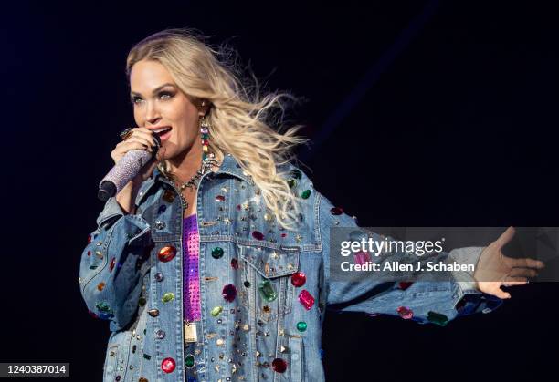 Saturday headliner Carrie Underwood performs on the Mane State on the second day of the three-day Stagecoach Country Music Festival at Empire Polo...