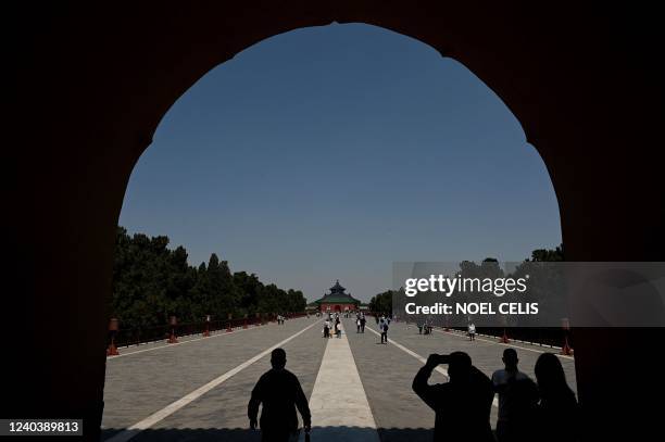 People visit the Temple of Heaven during the Labour Day holidays in Beijing on May 2, 2022.