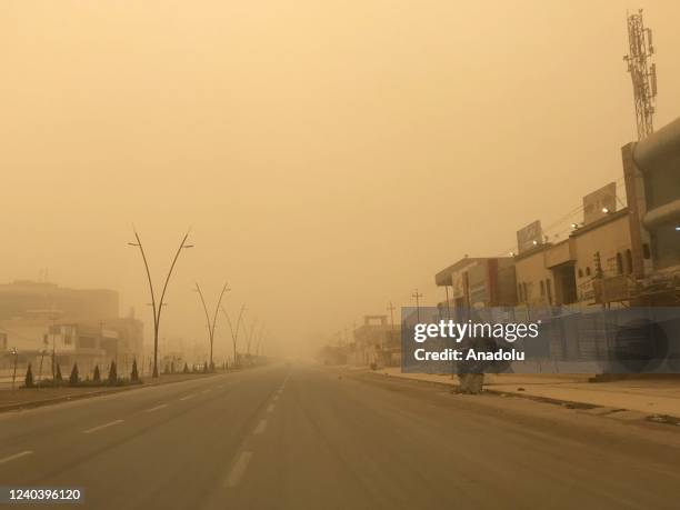 The streets are choked on yellow dust engulfing the city center as visibility in traffic degraded due to the sandstorm in Saladin, Iraq on May 02,...