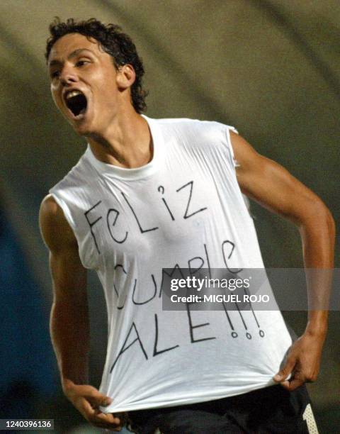 Soccer player Marcelo Carrusa celebrate a goal in Montevideo, Uruguay 23 January 2003. Marcelo Carrusa de Argentina festeja su gol ante Brasil, el 23...