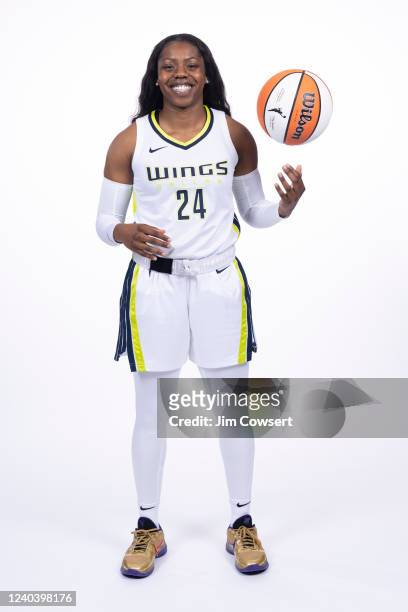 Arike Ogunbowale of the Dallas Wings poses for a portrait during Media Day at Mavericks Activities Center on April 28, 2022 in Arlington, Texas. NOTE...