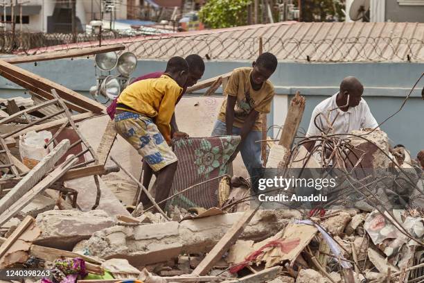 Rescue works are underway at the three-story building that collapsed in Nigeriaâs Lagos state on May 2, 2022. The incident occurred on Ibadan Street...