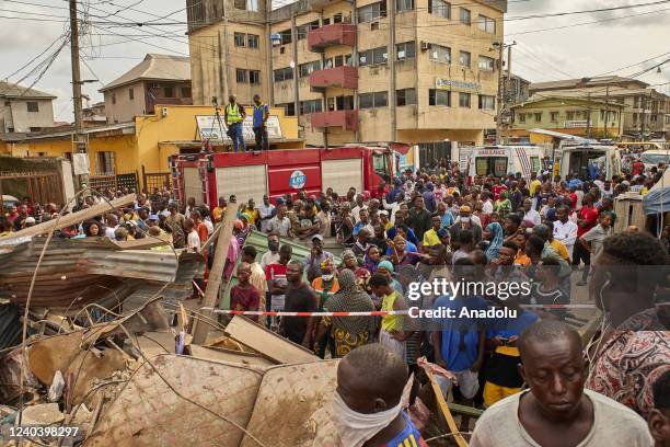 Rescue works are underway at the three-story building that collapsed in Nigeriaâs Lagos state on May 2, 2022. The incident occurred on Ibadan Street...