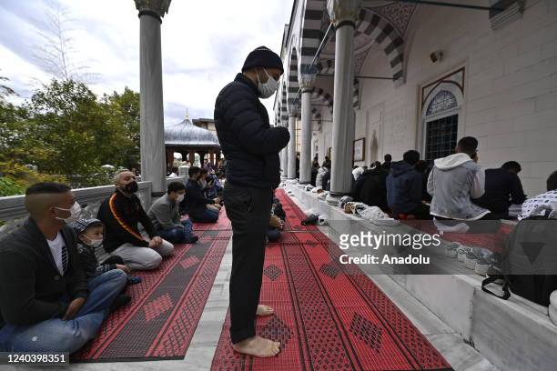 Muslims in Japan gather to take part in the morning prayer of Eid al-Fitr, the day after the last day of the holy month of Ramadan, on Monday, May 2...