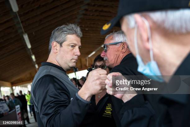 Rep. Tim Ryan , Democratic candidate for U.S. Senate in Ohio, greets supporters during a rally in support of the Bartlett Maritime project, a...