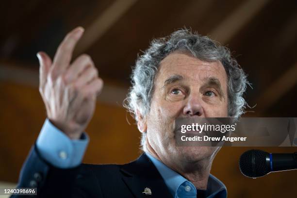 Sen. Sherrod Brown speaks during a rally in support of the Bartlett Maritime project, a proposal to build a submarine service facility for the U.S....