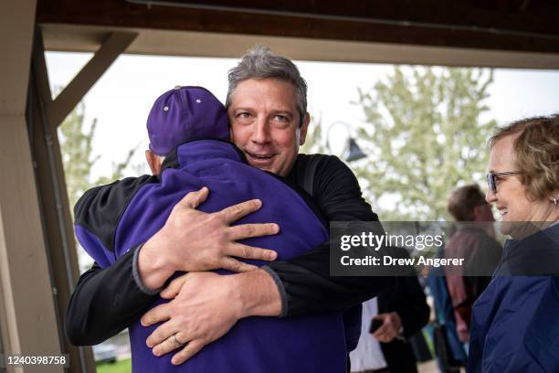 Rep. Tim Ryan , Democratic candidate for U.S. Senate in Ohio, greets supporters during a rally in support of the Bartlett Maritime project, a...