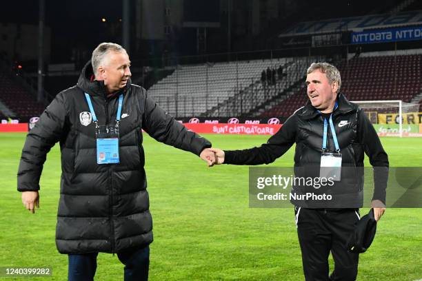 Dan Petrescu and Gheorghe Hagi during CFR 1907 Cluj v. Farul Constanta, Romania Liga 1 - Casa Pariurilor disputed on Dr Constantin Radulescu Stadium,...