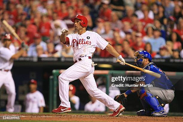 Third baseman Placido Polanco of the Philadelphia Phillies during a game against the Chicago Cubs at Citizens Bank Park on June 10, 2011 in...