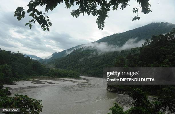 General view of the Teesta river is pictured at Sevok, some 20 kms from Siliguri, on September 8, 2011. Indian Prime Minister Manmohan's visit to...