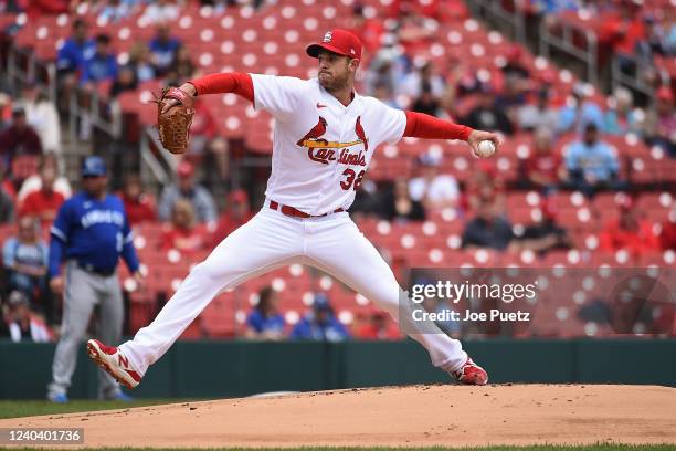 Steven Matz of the St. Louis Cardinals pitches against the Kansas City Royals during the first inning at Busch Stadium on May 2, 2022 in St Louis,...