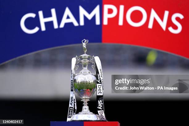 General view of the Championship trophy after the Sky Bet Championship match at Craven Cottage, London. Picture date: Monday May 2, 2022.