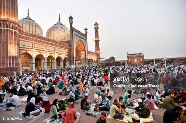 Muslim devotees at Jama Masjid on the eve of Eid-al-Fitr festival, on May 2, 2022 in New Delhi, India. India is set to celebrate Eid-al-Fitr on...