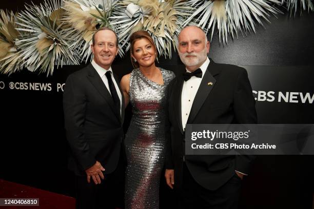Geoff Tracy, Norah O'Donnell, Anchor and Managing Editor of CBS Evening News and Chef Jose Andres at the CBS News/POLITICO reception ahead of the...