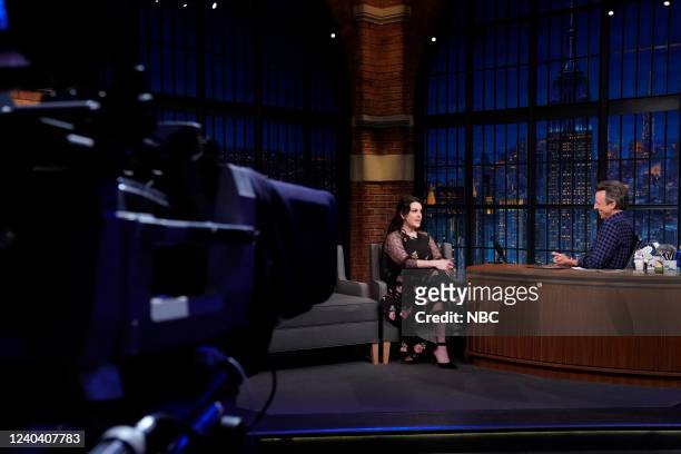 Episode 1285 -- Pictured: Actress Melanie Lynskey during an interview with host Seth Meyers on May 2, 2022 --