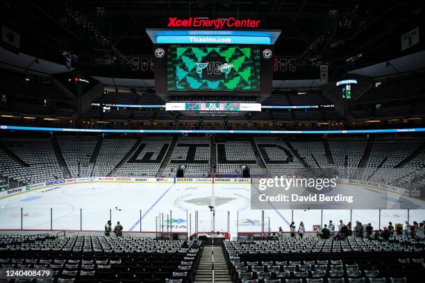 General view of Xcel Energy Center before the start of Game One of the First Round of the 2022 Stanley Cup Playoffs between the St. Louis Blues and...