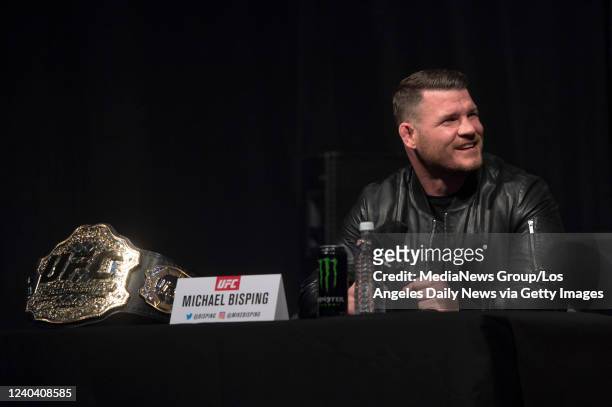 Las Vegas, CA Michael Bisping during a press conference with George St-Pierre at the T-Mobile Arena in Las Vegas NV Friday, March 3, 2017.