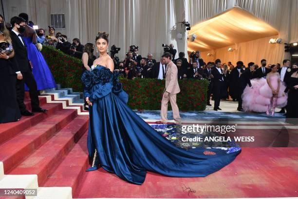 Model Taylor Hill arrives for the 2022 Met Gala at the Metropolitan Museum of Art on May 2 in New York. - The Gala raises money for the Metropolitan...