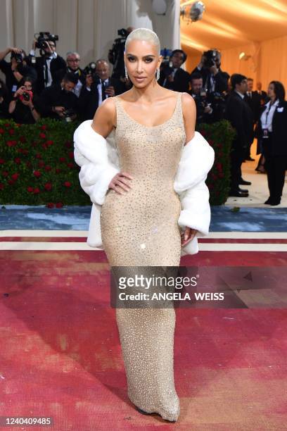 Socialite Kim Kardashian arrives for the 2022 Met Gala at the Metropolitan Museum of Art on May 2 in New York. - The Gala raises money for the...