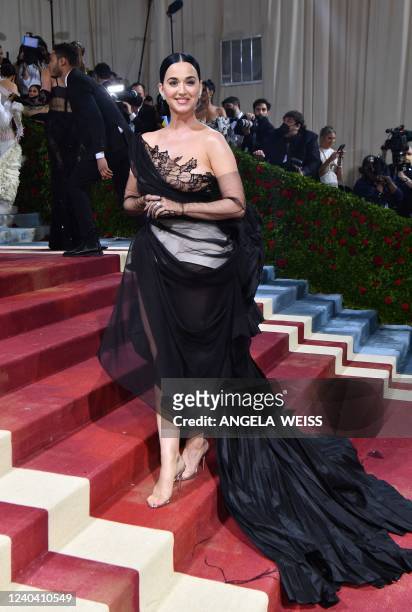 Singer Katy Perry arrives for the 2022 Met Gala at the Metropolitan Museum of Art on May 2 in New York. - The Gala raises money for the Metropolitan...