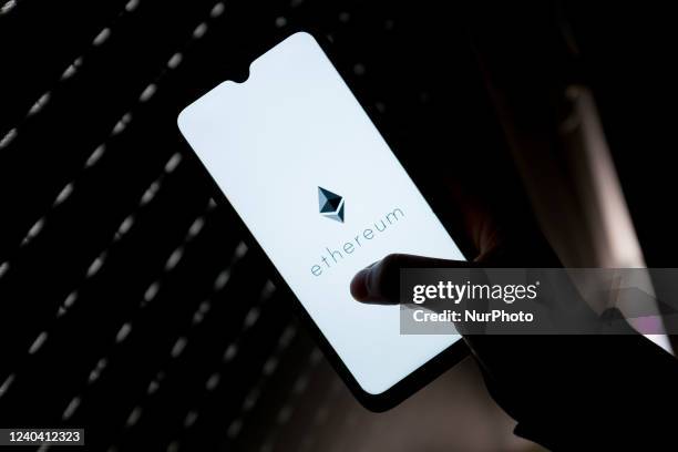 In this photo illustration an Ethereum logo seen displayed on a smartphone screen in Athens, Greece on May 2, 2022.