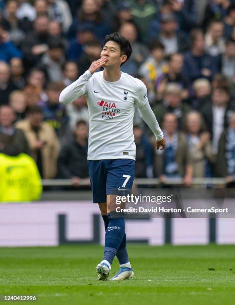 Tottenham Hotspur's Son Heung-Min during the Premier League match between Tottenham Hotspur and Leicester City at Tottenham Hotspur Stadium on April...