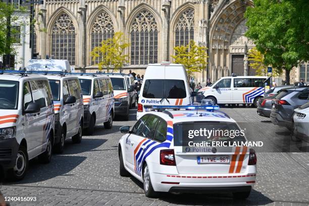 Police cars pictured outside the jury constitution session, at the assizes trial of Trotta and four members of a Bosnian clan, for the murder on...