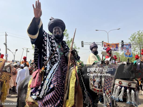 Nigerian Muslim people ride horses as they perform "Hawan Daushe" traditional dance during Eid al-Fitr in Kano, Nigeria on May 02, 2021. "Hawan...