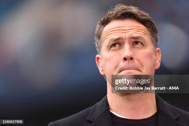Michael Owen during the Premier League match between Manchester City and Liverpool at Etihad Stadium on April 10, 2022 in Manchester, United Kingdom.