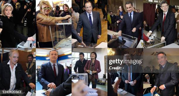 Combination shows candidates for the 2012 French presidential election President of French far-right party Front national , Marine Le Pen, Green...