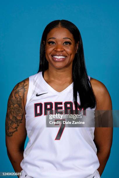 Kia Vaughn of the Atlanta Dream poses for a head shot during media day at Gateway Center Arena in College Park, Georgia. NOTE TO USER: User expressly...